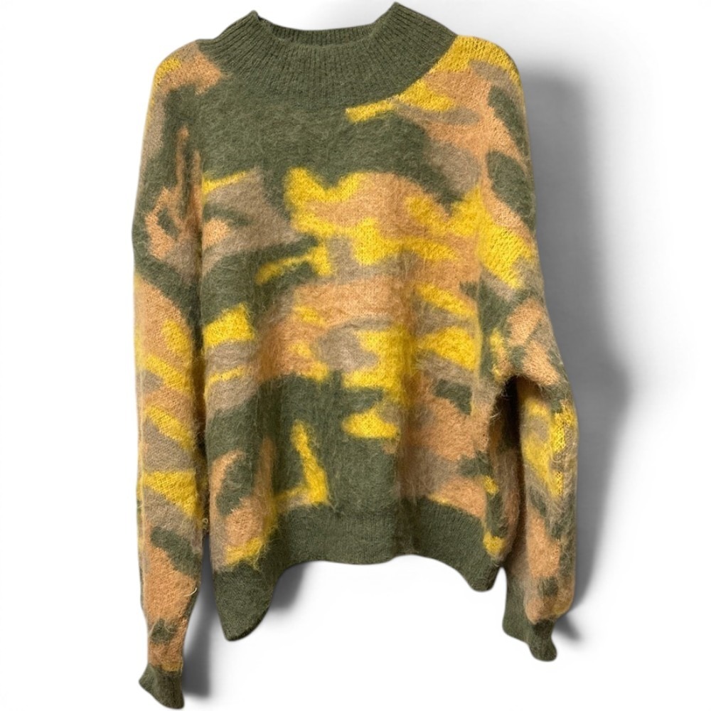 POL Mock Neck Abstract Colorblock Pattern Knit Sweater L Wool Blend Boho Grunge
